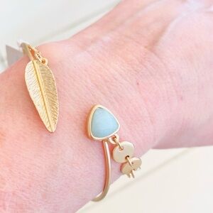 Leaf And Blue Stone Bangle Bracelet Fashion Jewelry Bohemian Cottagecore NEW